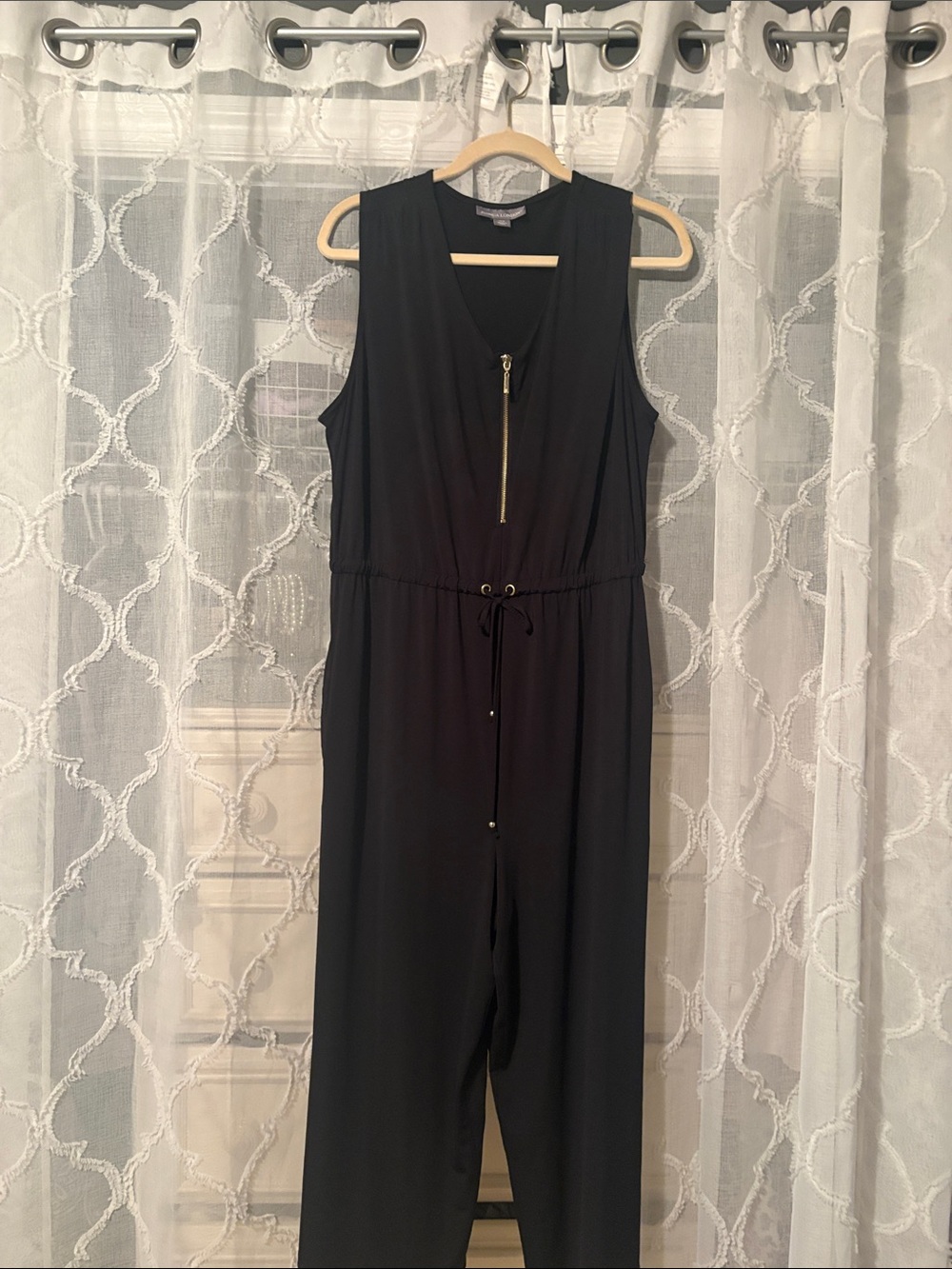 Jessica London Black Sleeveless Jumpsuit with Gold Zip